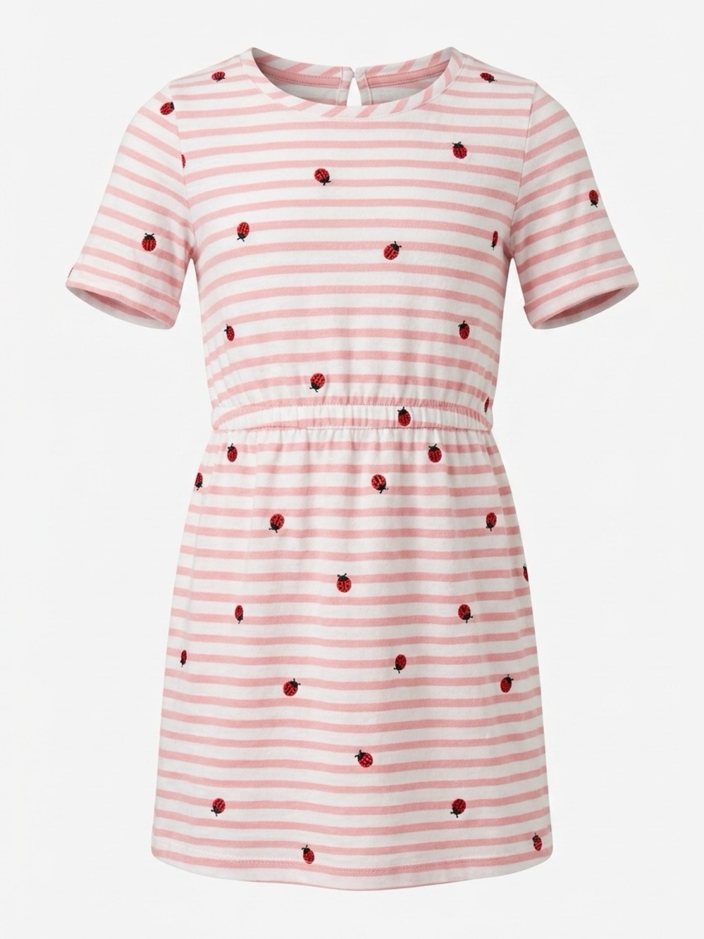 Old Navy Pink and White Striped Dress with Ladybug Motif